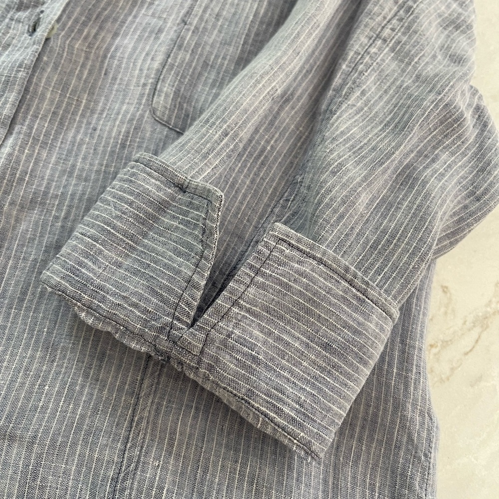 MAX MARA WEEKEND Women's Linen Blue/White Pinstripe Short Sleeve Shirt, Size 4-6 - Picture 10 of 14